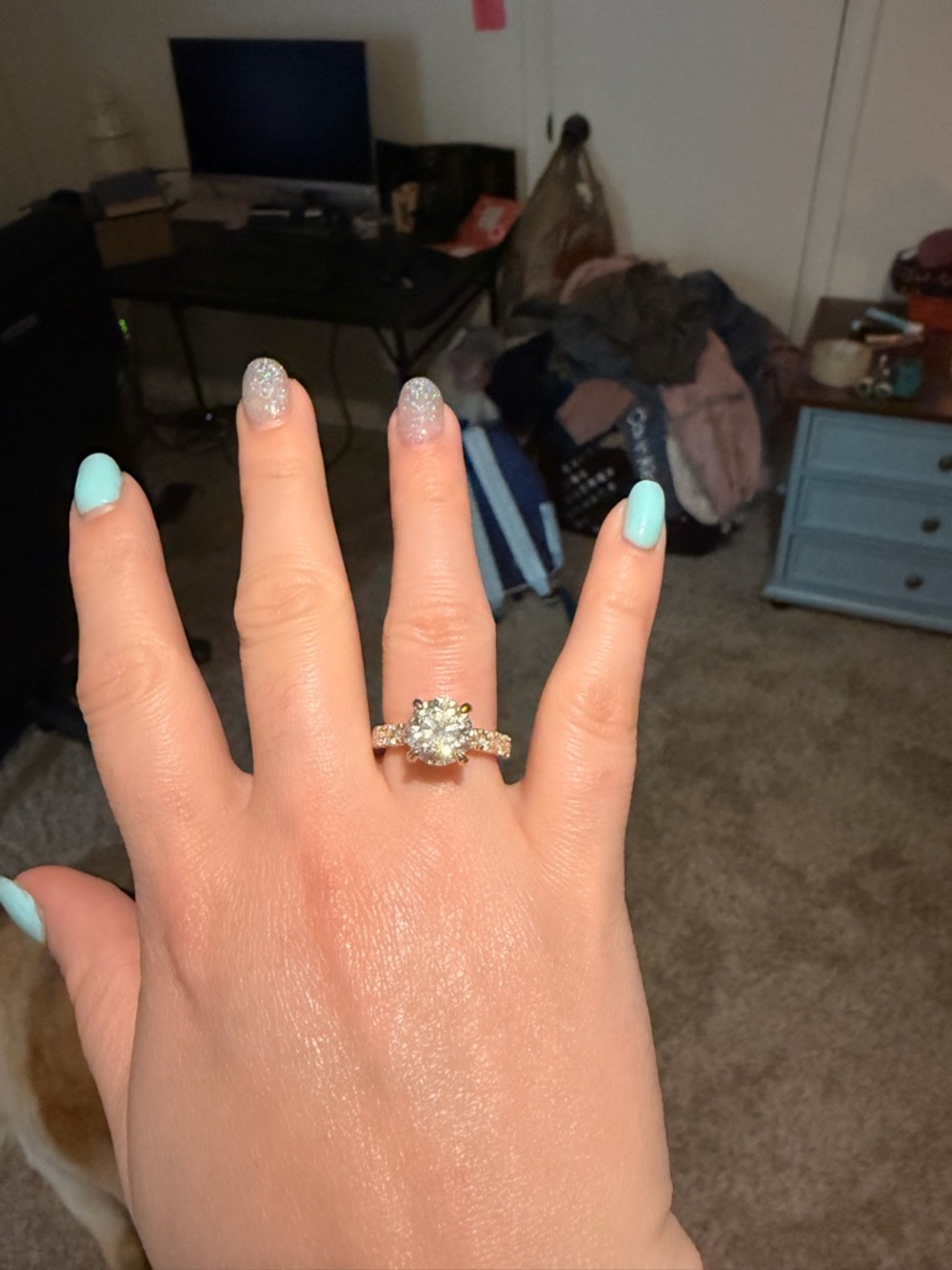 Sparkling Solitaire Halo Engagement Ring in Gold with moissanite Stone